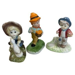 Hand Painted Bisque Porcelain Country children figurines lot of 3